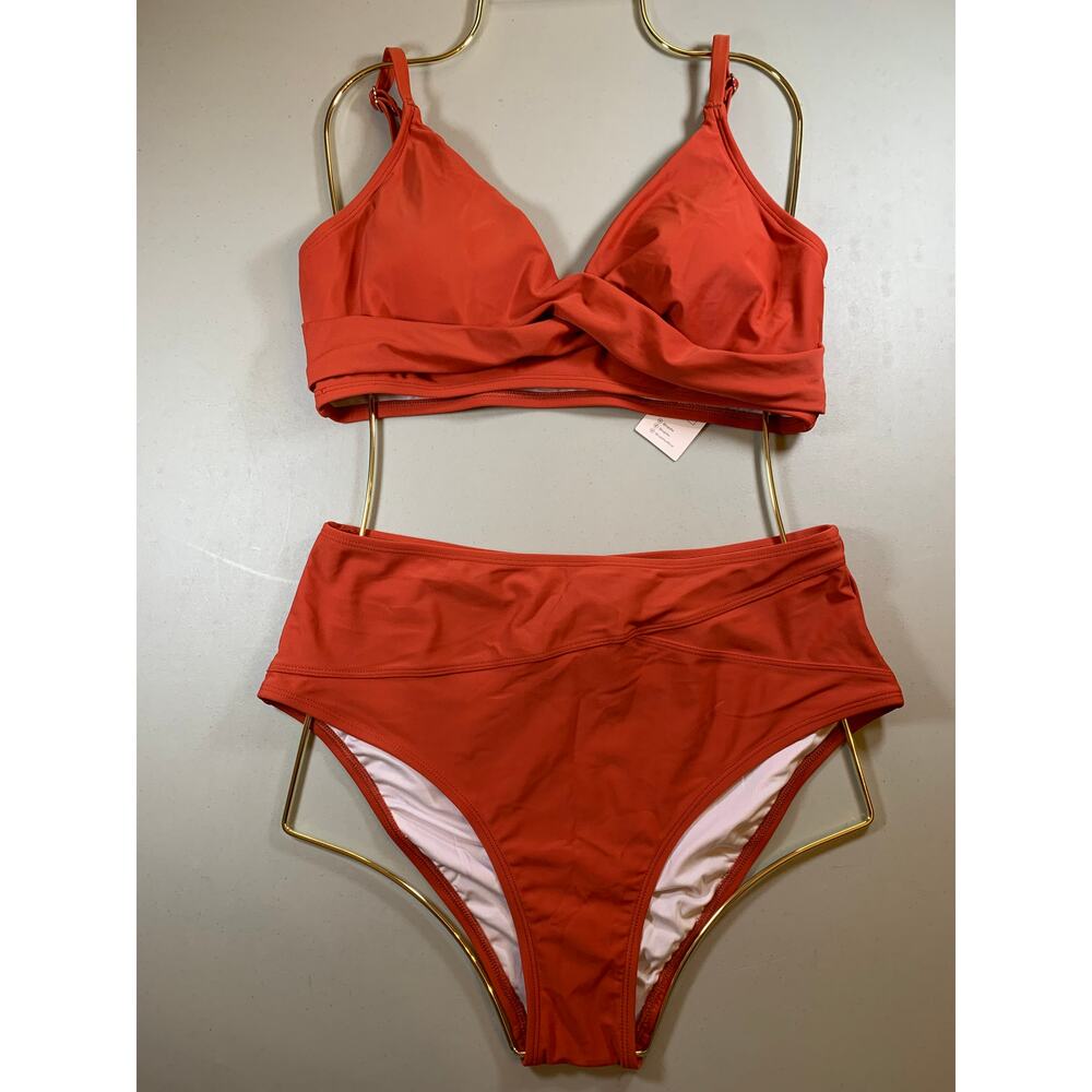 NWT Cupshe Orange High Waist Bikini Size Medium w/ Adjustable Straps
